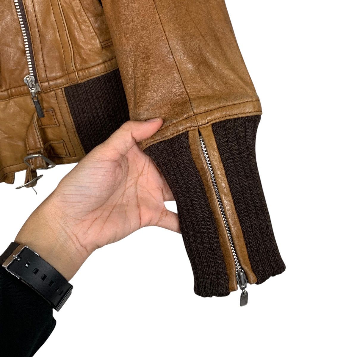 Japanese Brand Smork By Diva Double Colar Biker Leather Jacket Size XS / US 0-2 / IT 36-38 - 13 Thumbnail