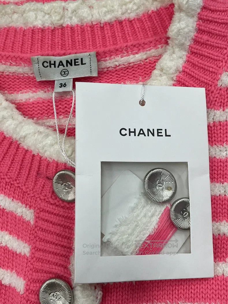 Chanel Chanel Pink striped knitted top with short sleeves Size XS / US 0-2 / IT 36-38 - 5 Thumbnail