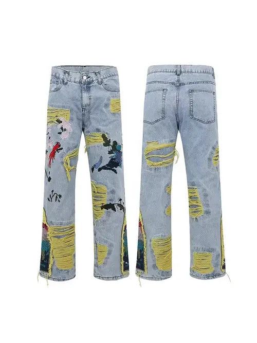Jean Retro heavy embroidery ripped washed distressed jeans Size US 32 / EU 48 - 6 Thumbnail