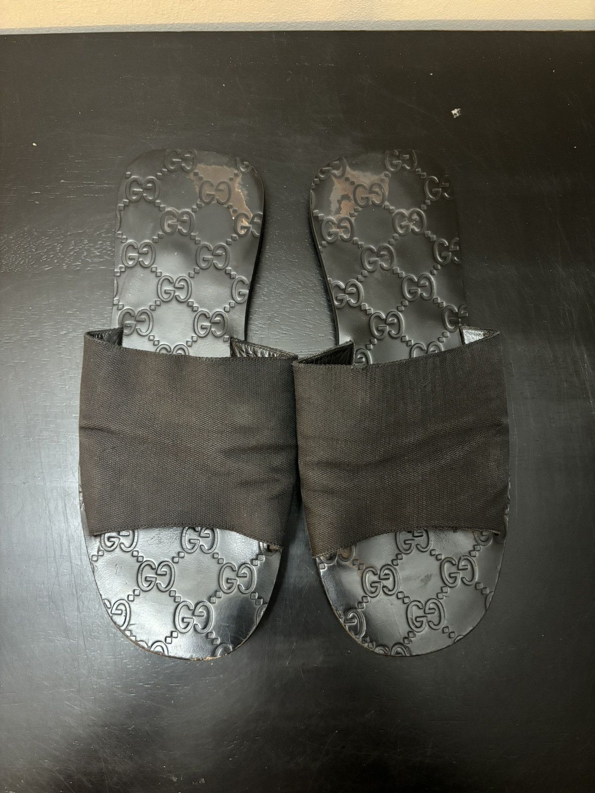 Gucci Gucci GG Monogram Leather Slide Sandals Black Size US 11 / EU 44 - 2 Thumbnail