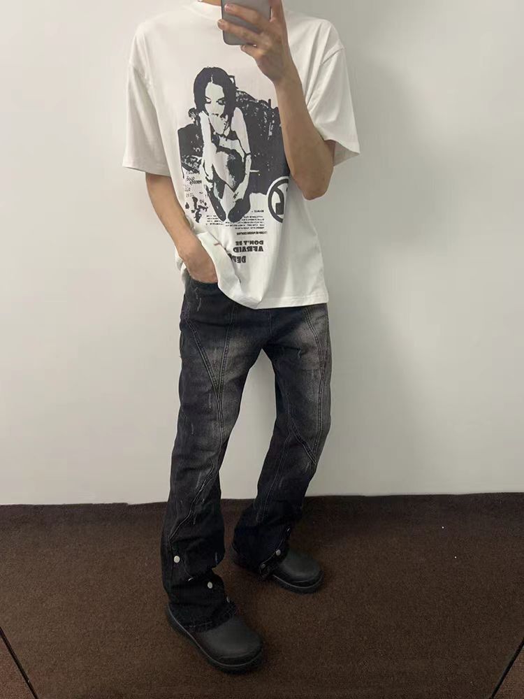 Designer × Jean × Vintage Street Hip Hop Micro Flare Ribbed Y2K Jeans Size US 30 / EU 46 - 3 Thumbnail