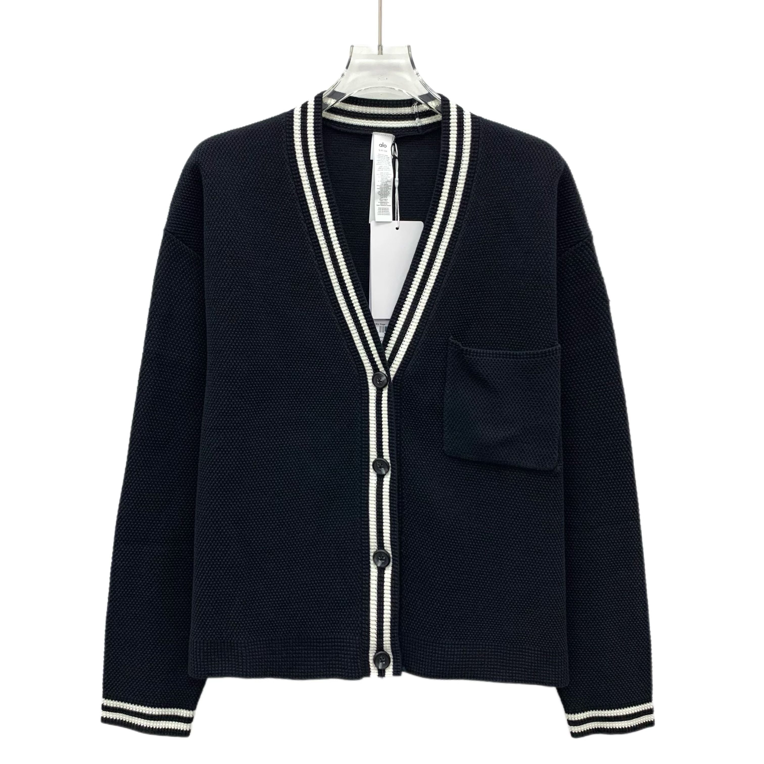 Alo Yoga Alo Yoga Stripe V-Neck Cardigan Black (S) Size S / US 4 / IT 40 - 1 Thumbnail
