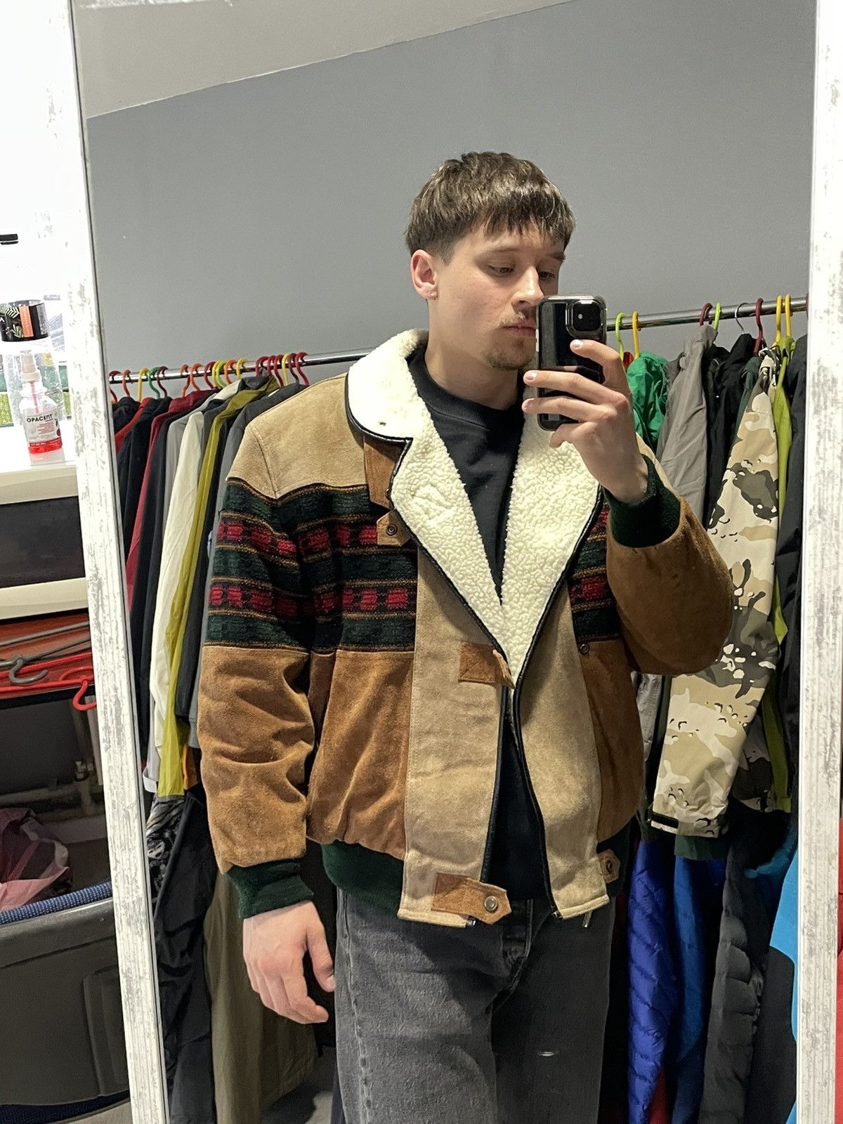 Vintage C&A Navajo Aztek Print jacket sheep skin suede Size US M / EU 48-50 / 2 - 10 Thumbnail