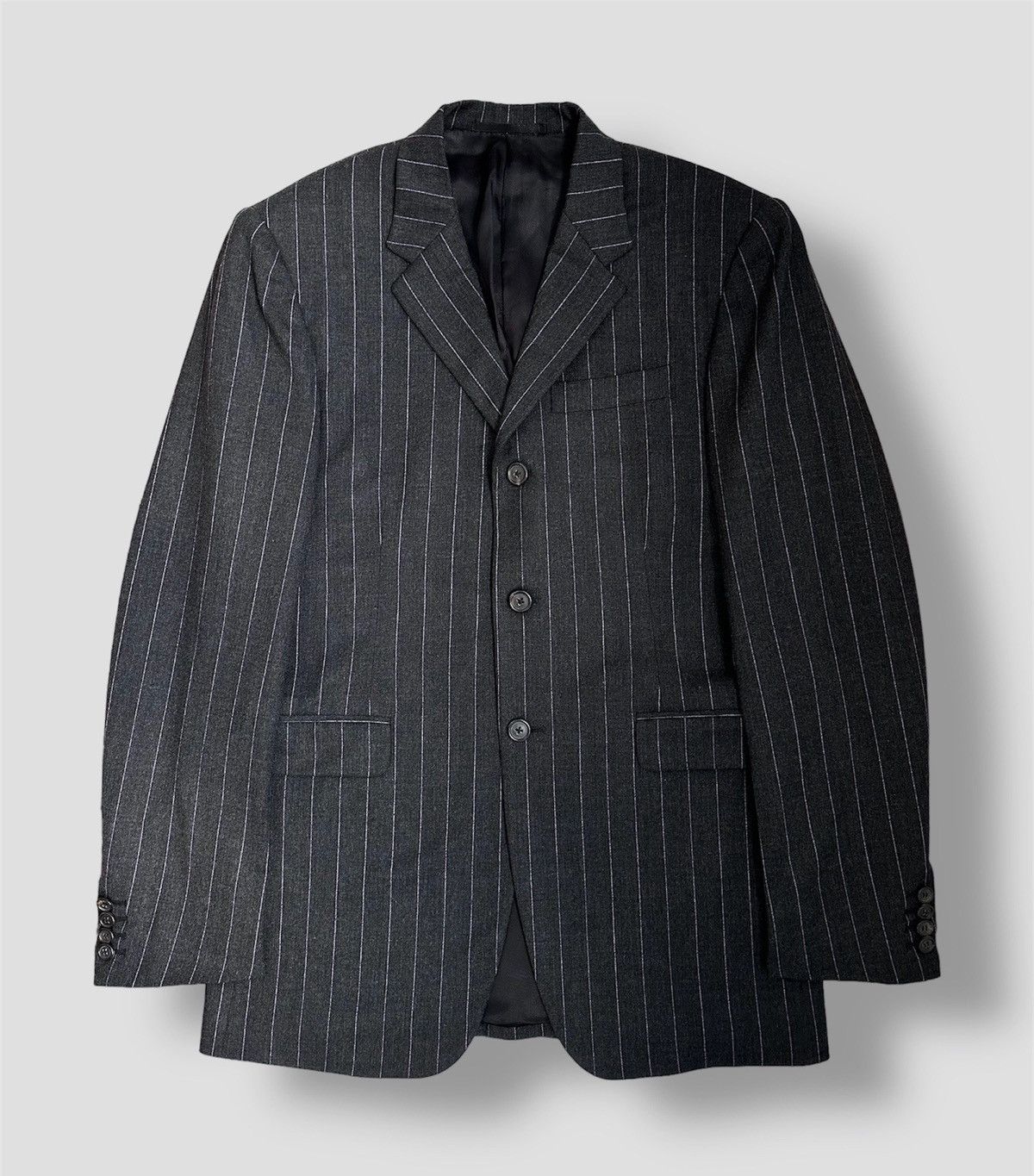 image of Prada Fw2001 Pinstripe Blazer 3 Button Grunge Punk Archive in Grey, Men's (Size Medium)