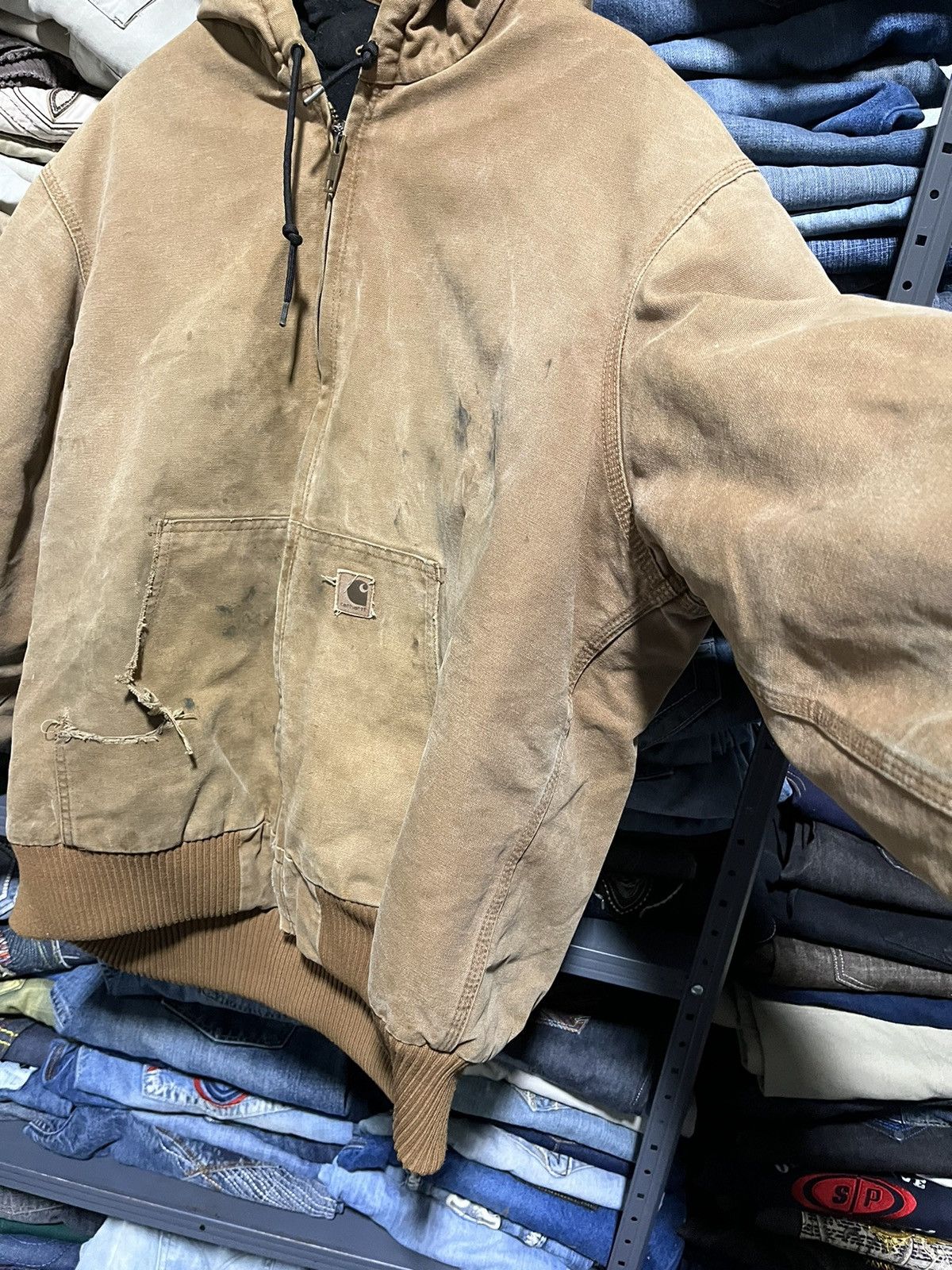 Carhartt × Vintage Crazy Vintage Thrashed Carhartt Hooded Jacket Faded Workwear Size US XL / EU 56 / 4 - 7 Thumbnail