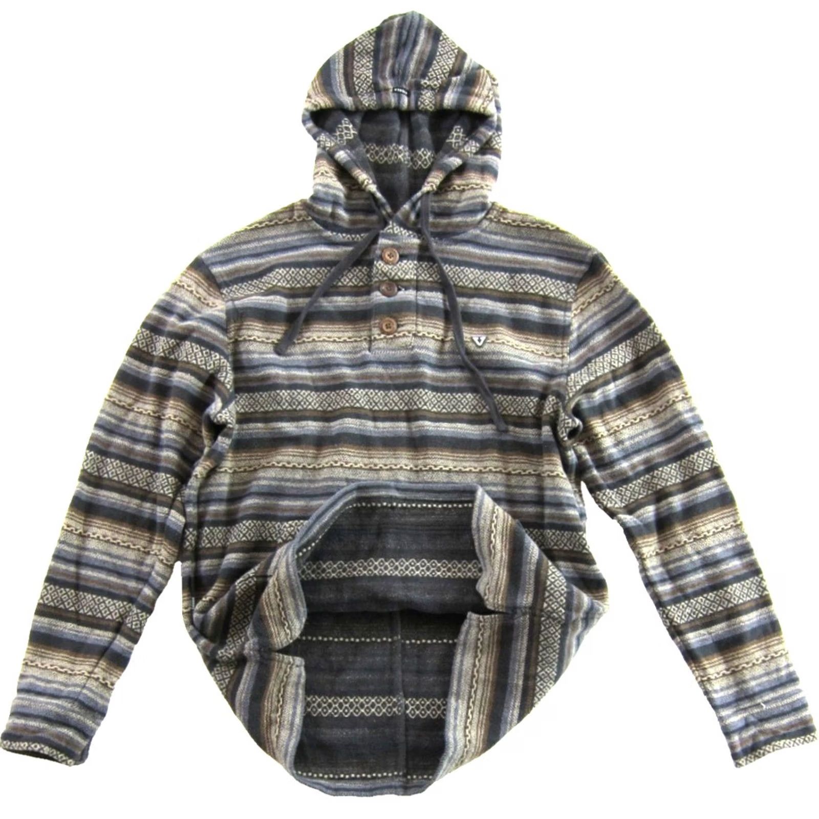 Vissla Vissla Hoodie Men Pullover Cotton Blanket Stripe Beach Surf Skate Street Medium Grey Graphic Print Pockets Hooded 80s Theme Mens Size US M / EU 48-50 / 2 - 4 Thumbnail