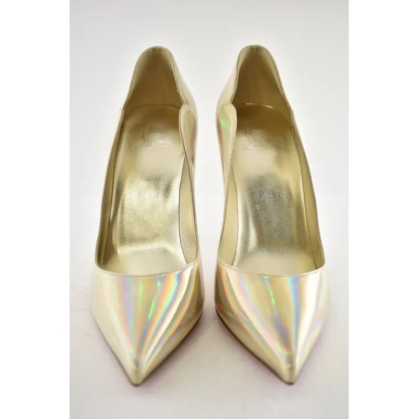 Christian Louboutin Hot Chick 100 Patent Psychic Gold Platine AB Heel Pump 39 Size US 9 / IT 39 - 5 Thumbnail