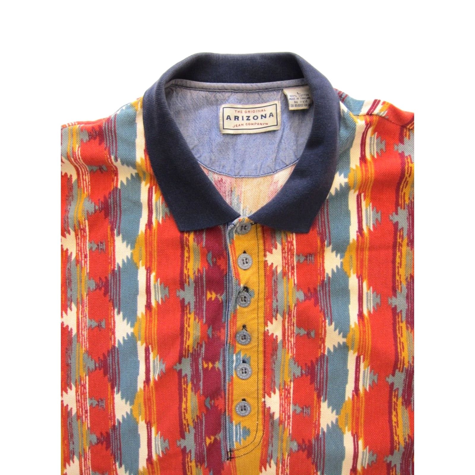 Vintage VINTAGE AriZona Polo Shirt Men L Collared Aztec 100% Cotton Orange Green Blue Shirt Size US L / EU 52-54 / 3 - 3 Thumbnail