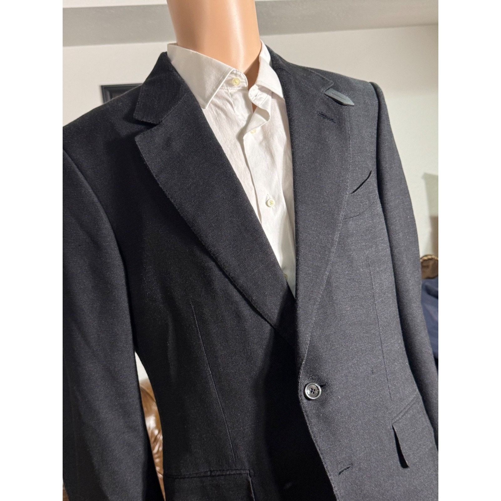 Tom Ford Tom Ford Atticus Silk Leather Black Blazer Storm Collar 44R Size 44R - 1 Thumbnail