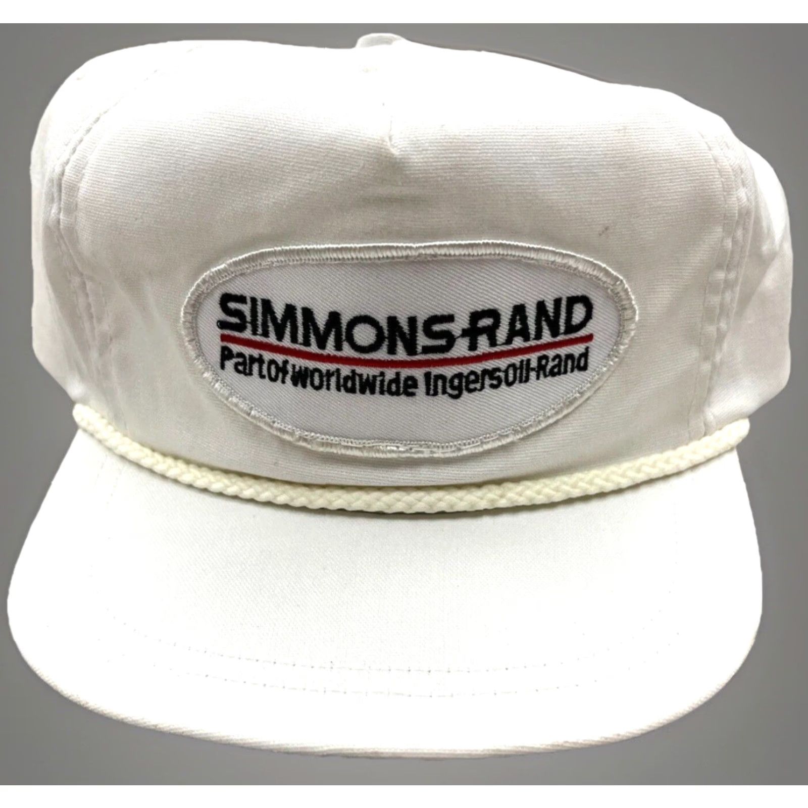 Simons VINTAGE Trucker Hat Cap Strap Back White Patch Oil Petroleum Rope Simmons Rand Casual Adjustable Cotton Knit Men 1990s 80s USA Logo Advertising Size ONE SIZE - 2 Thumbnail