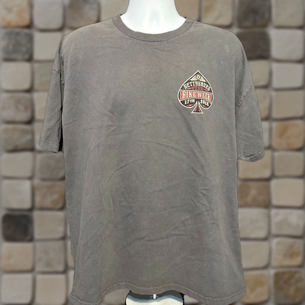 Doublet Gettysburg 17th Bike Week 2018 Shirt Men 2XL Gray Short Sleeve Double Sided Biker Motorcycle Atom Graphic Print Hot Leathers Size US XXL / EU 58 / 5 - 1 Thumbnail