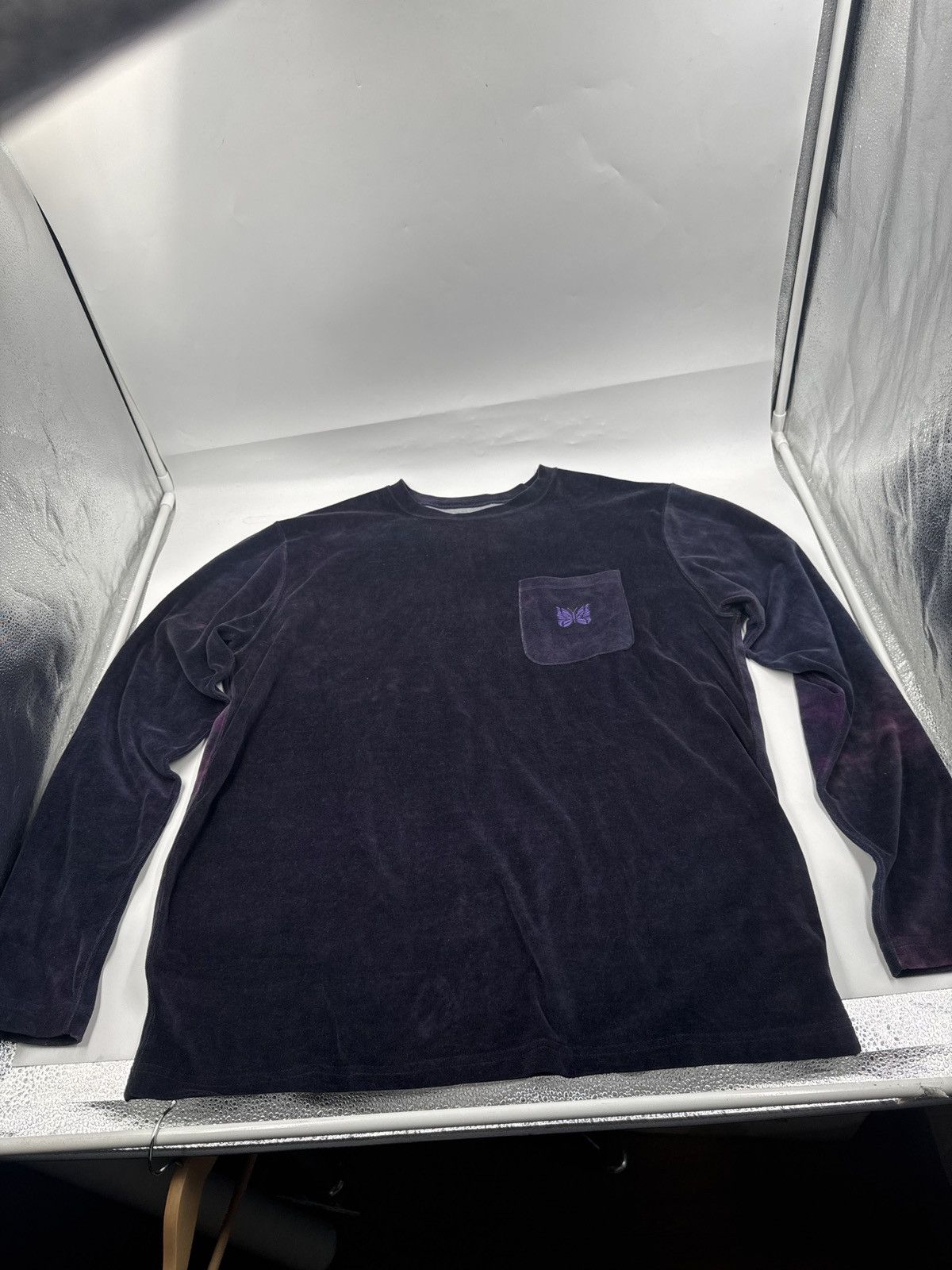 Needles Logo Embroidered Tie Dyed Velour Long Sleeve Shirt