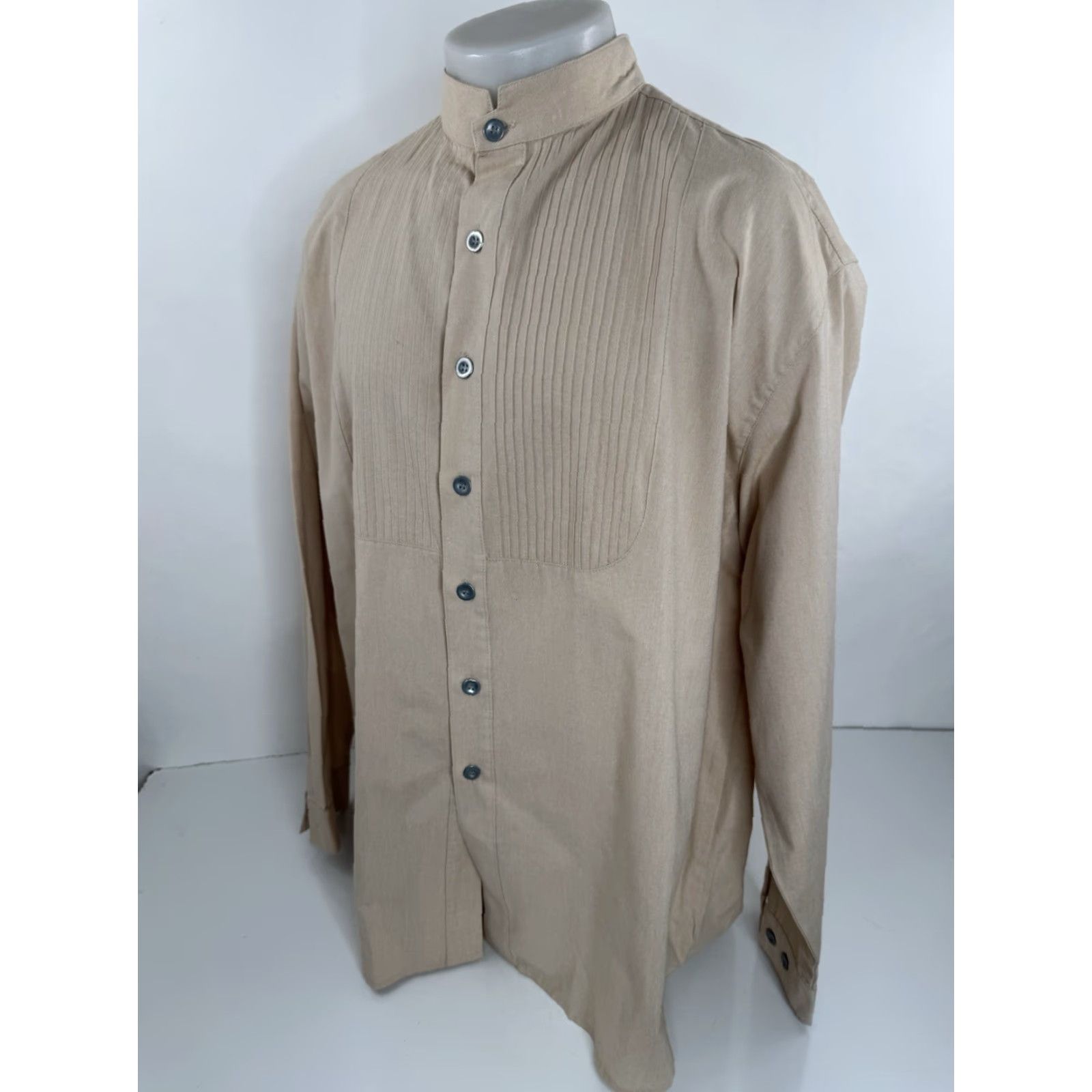 Vintage KING RANCH - Western Shirt - XL - Beige - Collarless Ruffle Bib - Button-Up - Long Sleeve - Men Size US XL / EU 56 / 4 - 3 Thumbnail