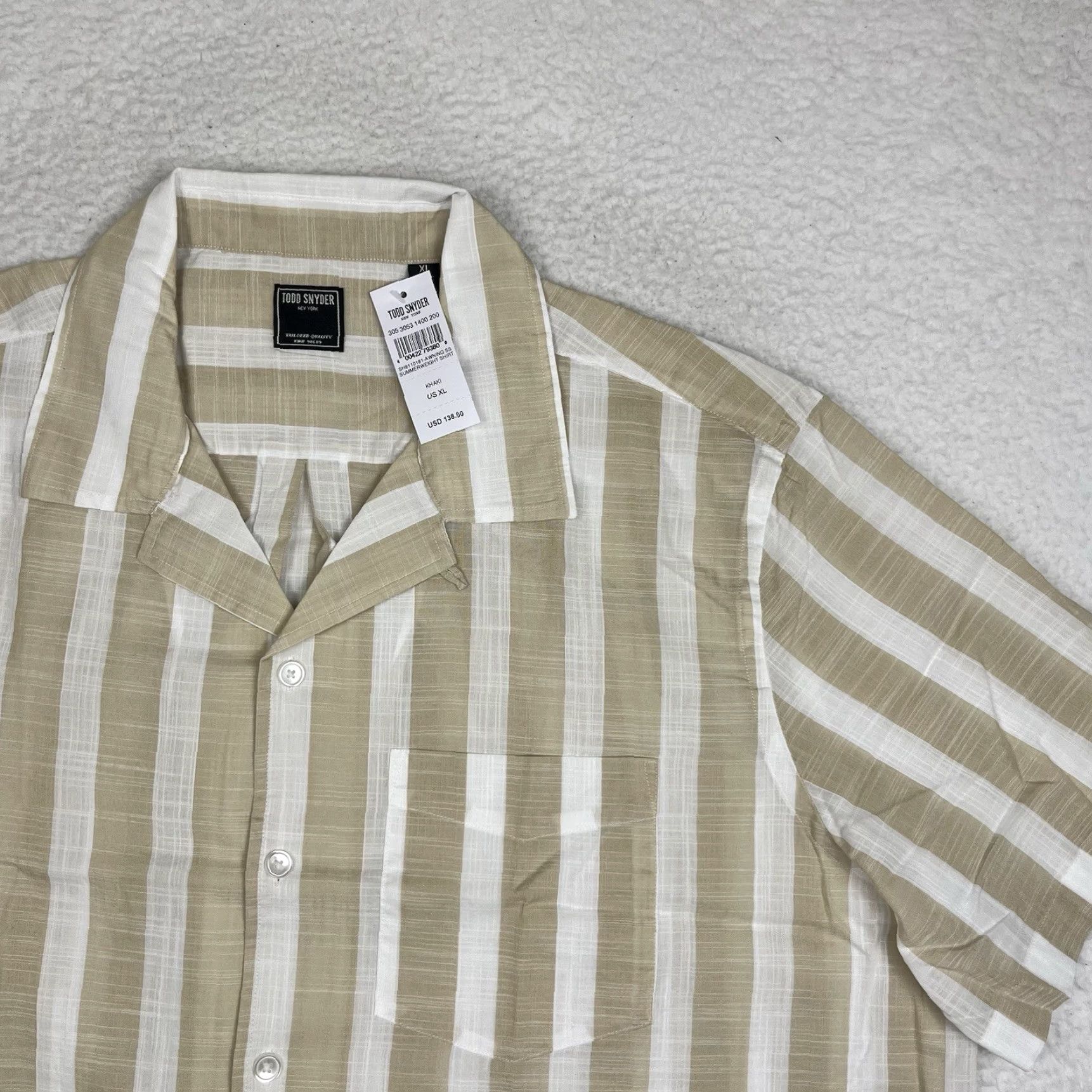 Todd Snyder Todd Snyder Shirt Camp Collar Shirt XL Beige Stripe Short Sleeve Button-Up Men Size US XL / EU 56 / 4 - 3 Thumbnail