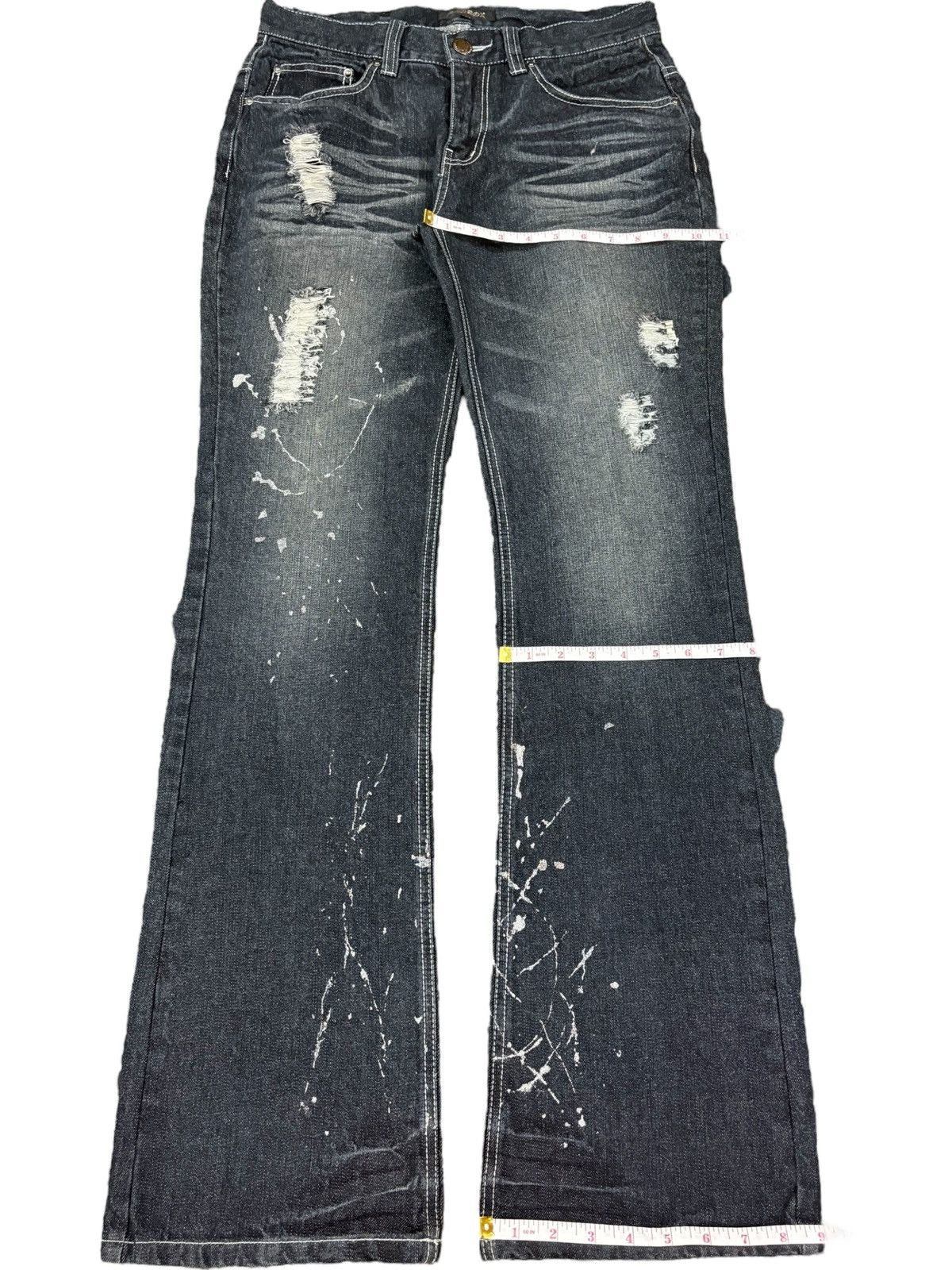 LOWBOX Vintage Lowbox Buckle Back Painted Distressed Flare Jeans Size US 31 - 11 Thumbnail