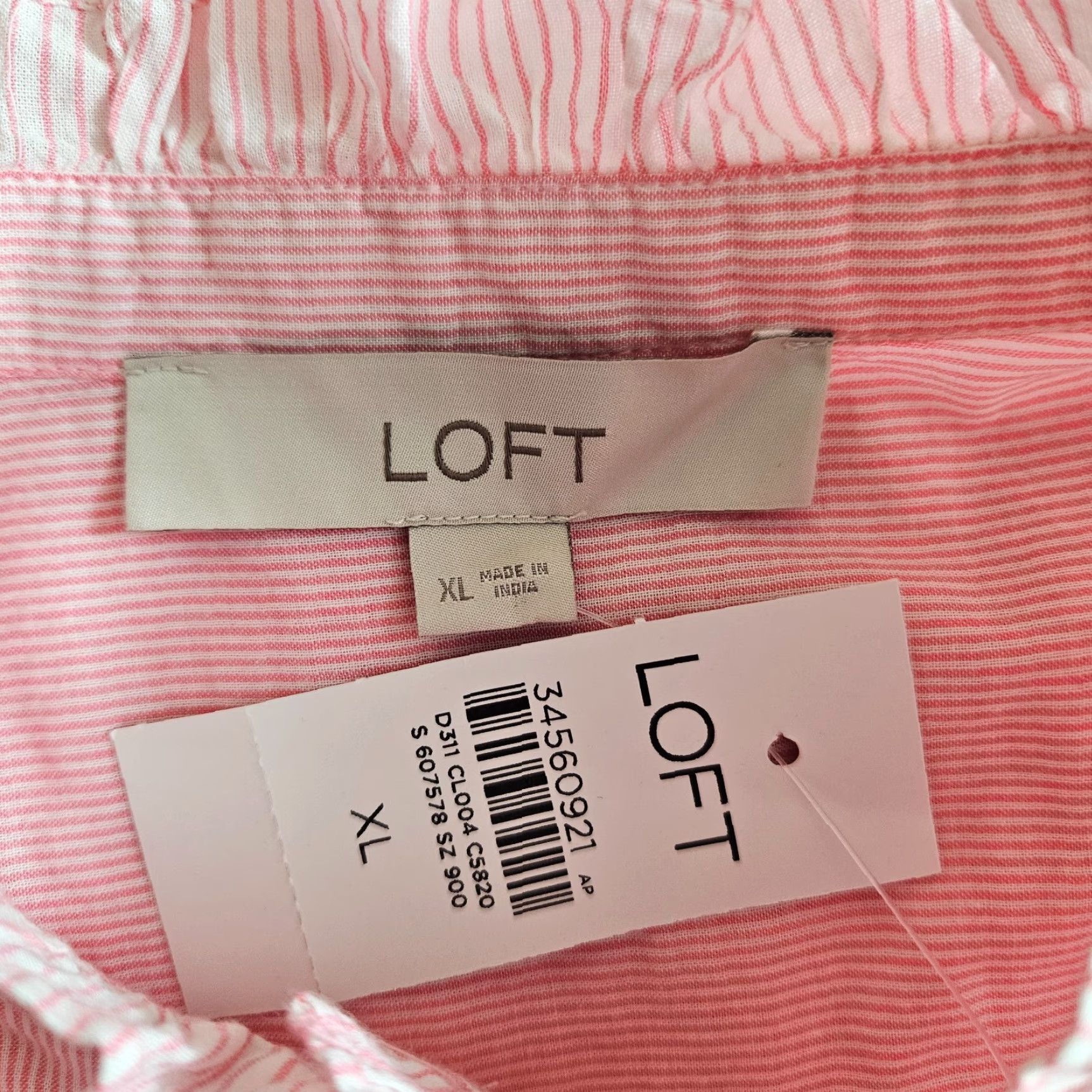 Loft LOFT Ann Taylor Womens Button Up Top XL Pink White Stripe Cotton Ruffle Shirt Size XL / US 12-14 / IT 48-50 - 5 Thumbnail