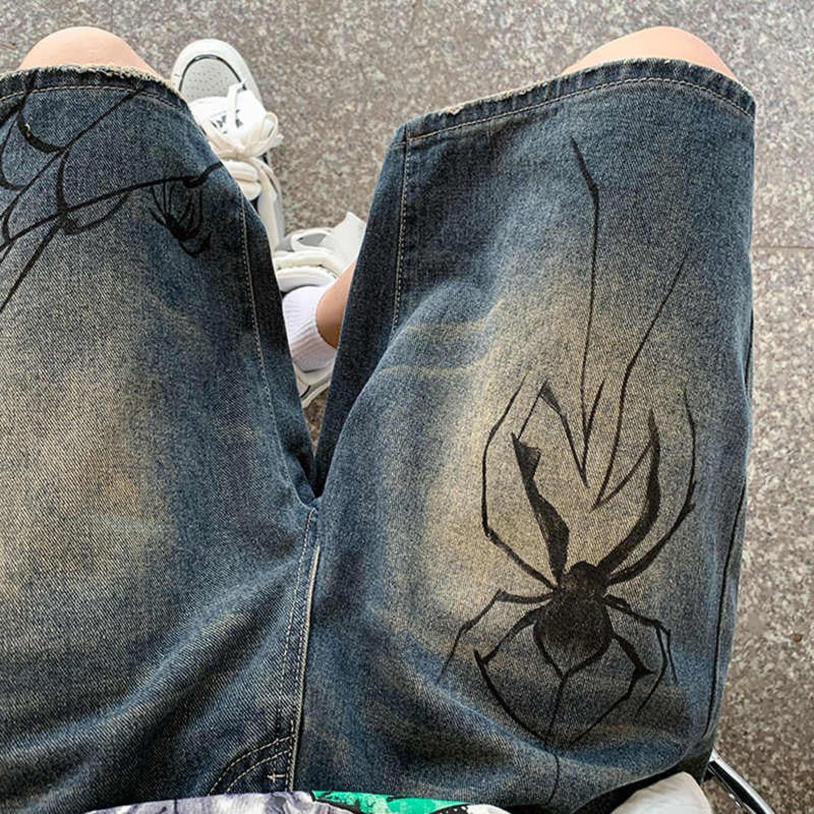 Jean Spider Print Denim Shorts Size US 30 / EU 46 - 3 Thumbnail