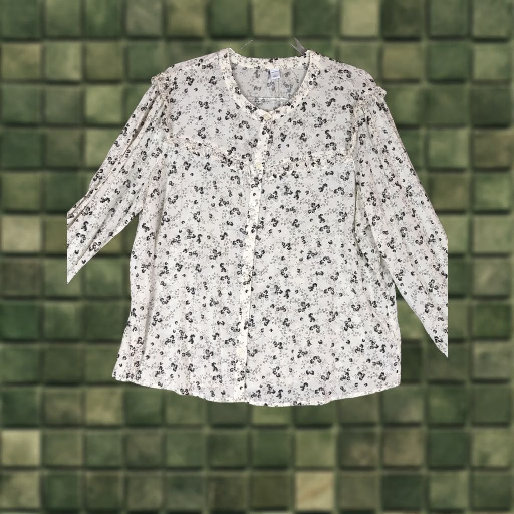 Old Navy Old Navy Womens Blouse XL Cottage Floral Flowy Long Sleeve Peasant Boho Fall White Black Gray Size XL / US 12-14 / IT 48-50 - 1 Thumbnail