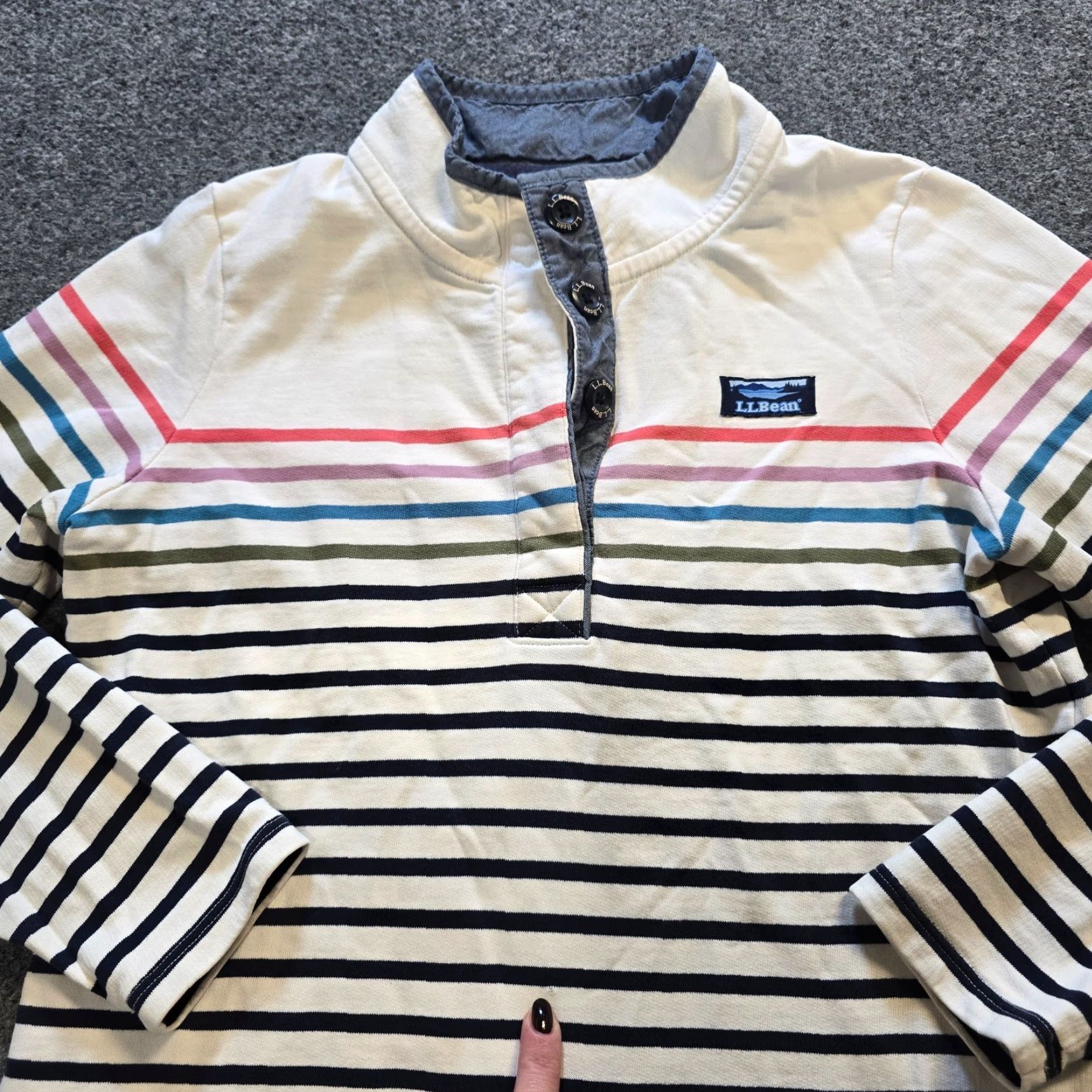 Vintage LL Bean Sweater Women Petite Small White Rainbow Rugby Stripe Preppy Casual Pullover Knit Mock Neck Long Sleeve Size S / US 4 / IT 40 - 6 Thumbnail