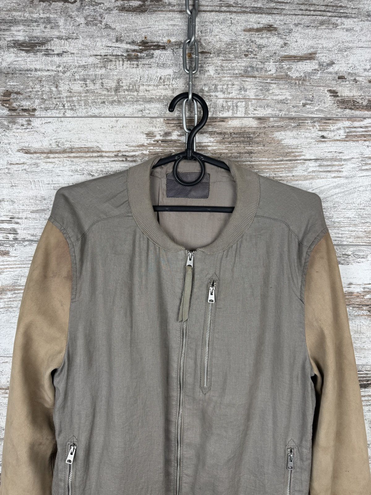 Allsaints Mens Vintage AllSaints Devon bomber jacket leather linen Size US S / EU 44-46 / 1 - 3 Thumbnail