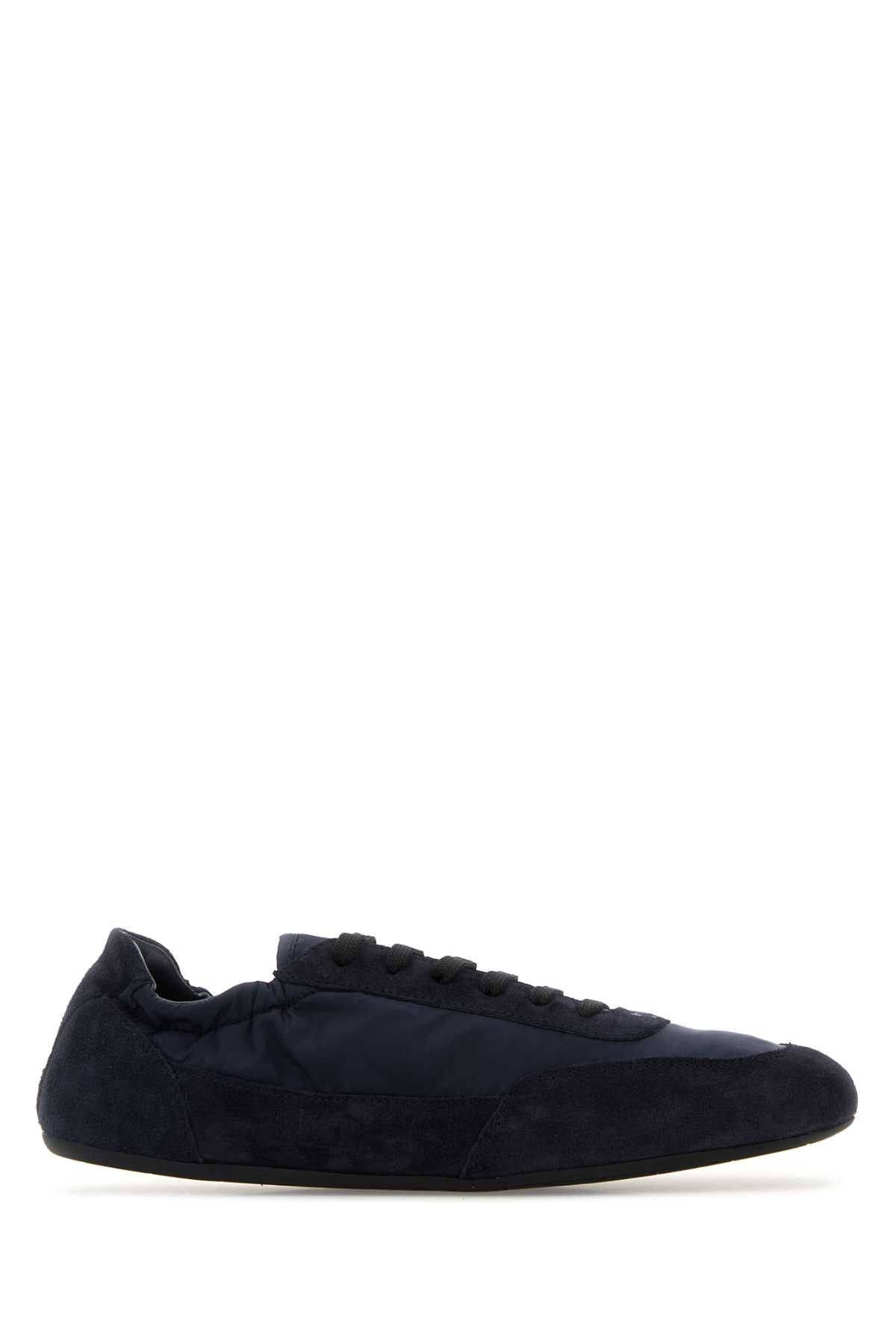 Prada Navy Blue Re-Nylon And Suede Collapse Sneakers | Grailed