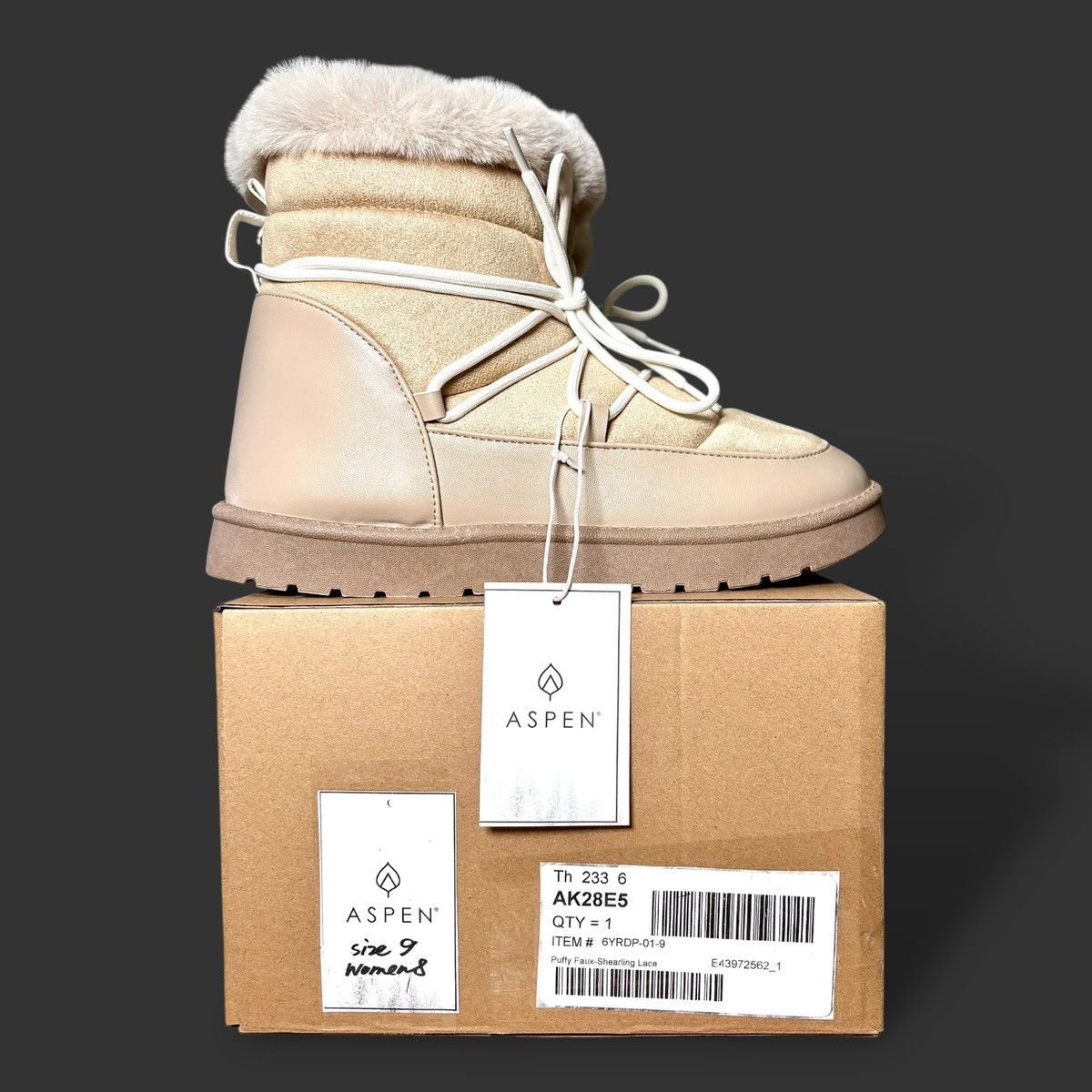 Other Aspen Women’s Puffy Faux Fur Vegan Lace Beige Boots Sz 8.5-9 Size US 9 / IT 39 - 6 Thumbnail