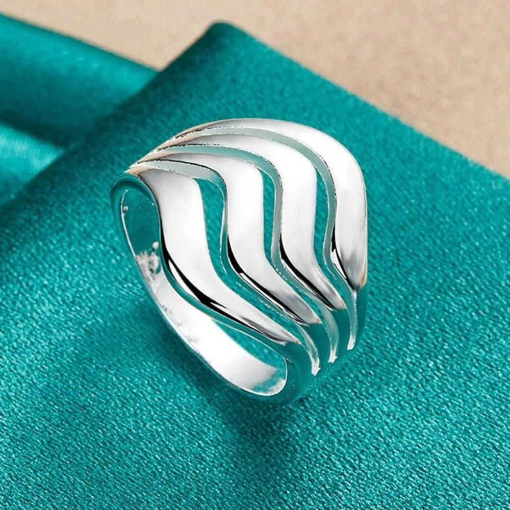 Designer 925 Silver Smooth Wave Geometric Ring - Size 7 Size ONE SIZE - 4 Thumbnail