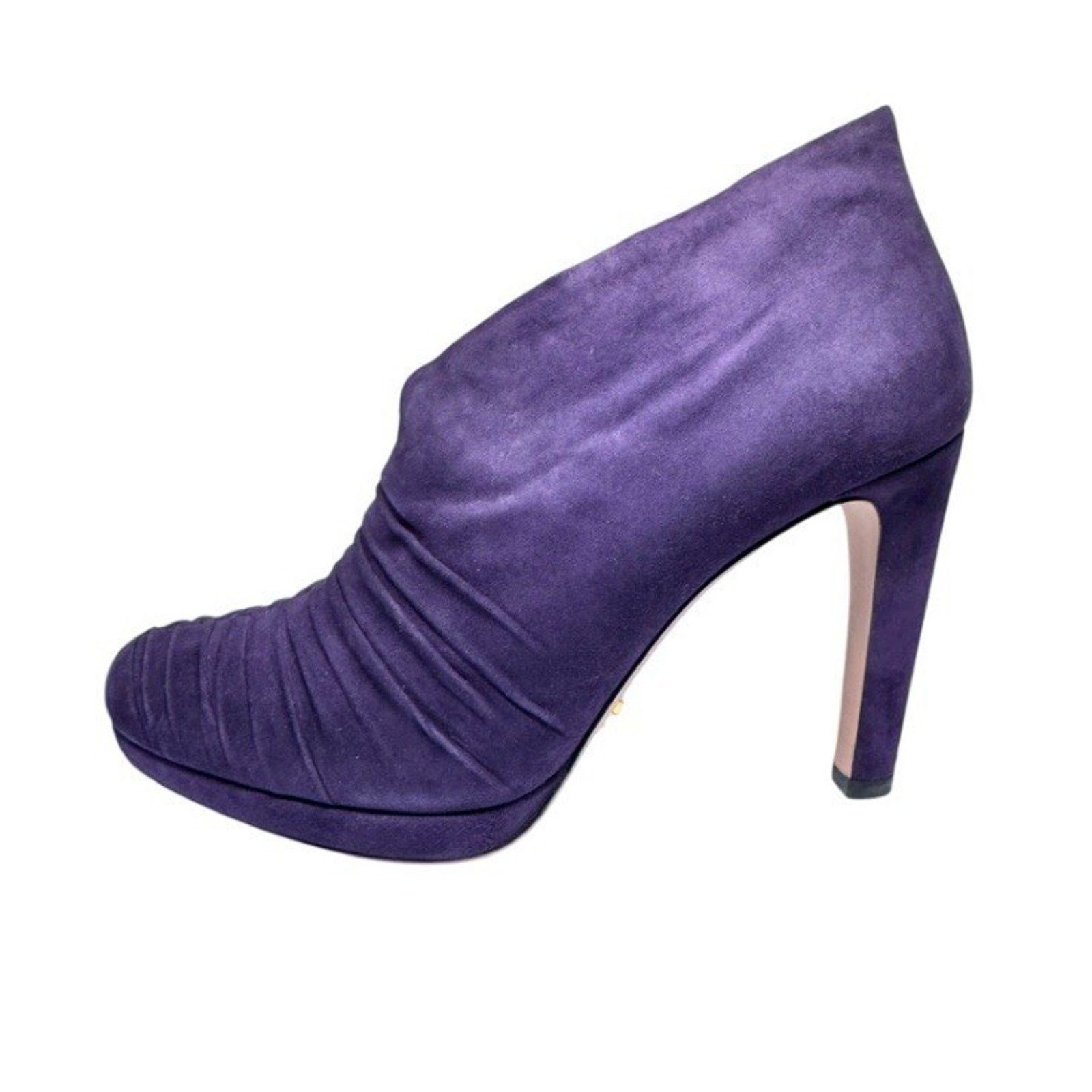 Prada $1295 PRADA PURPLE SUEDE GATHERED SHORT PLATFORM BOOTS 39.5 Size US 8.5 / IT 38.5 - 1 Thumbnail