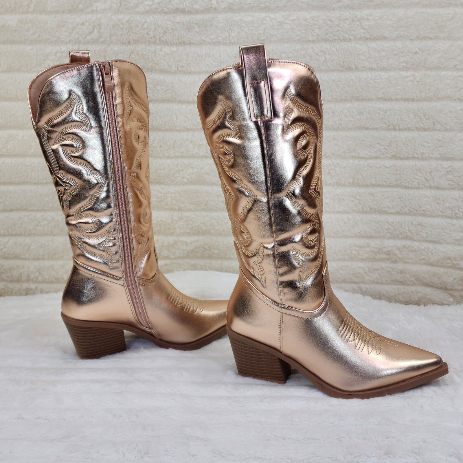 Other Disco Cowgirl Metallic Rose Gold Cowboy Knee Boots Western B Size US 7 / IT 37 - 1 Thumbnail