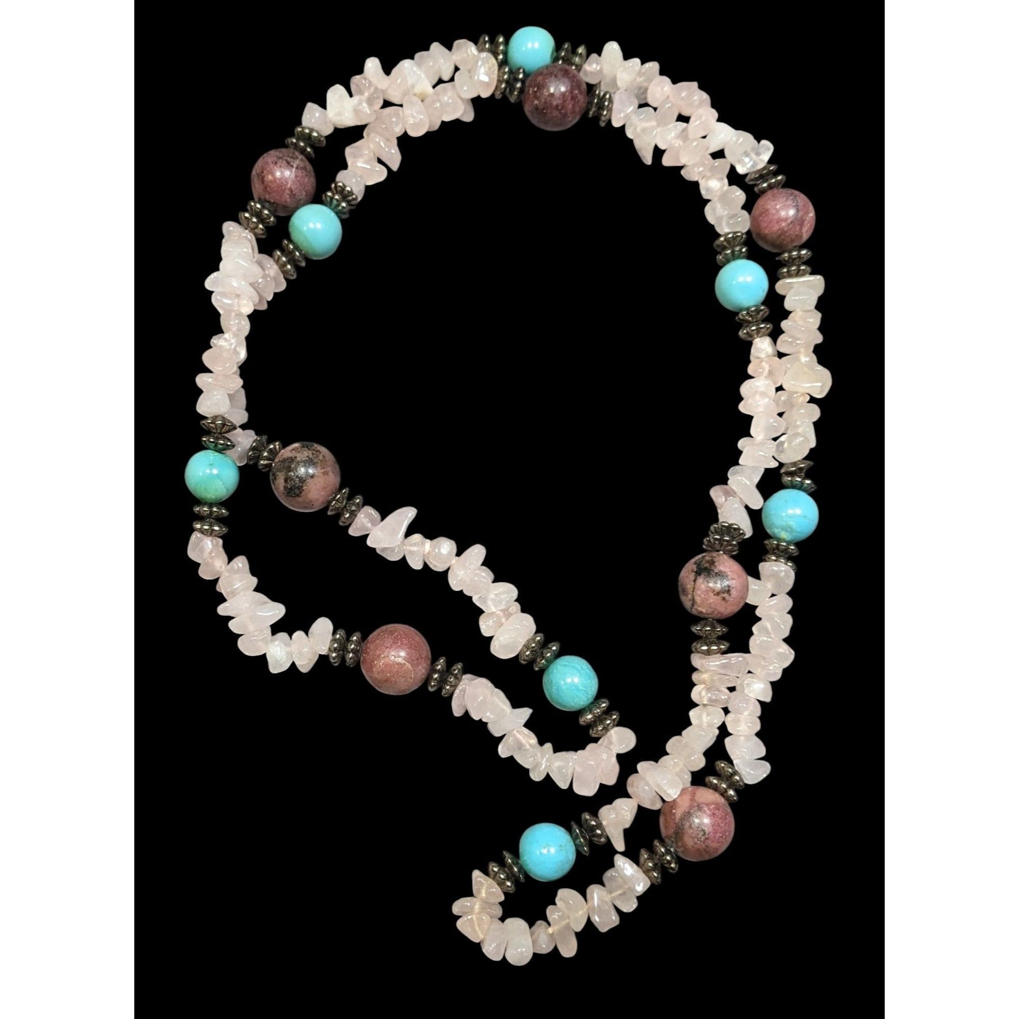 Handmade Vintage Handmade Rose Quartz Turquoise And Agate Beaded Neck Size ONE SIZE - 1 Thumbnail