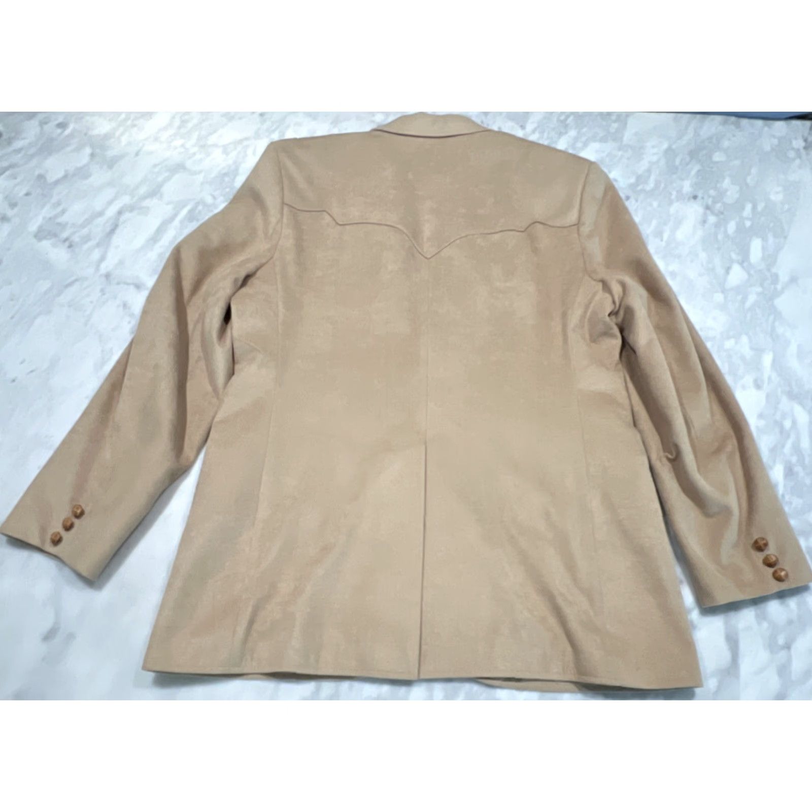 Camel VINTAGE Pioneer Wear Western Jacket Blazer Mens 44L Camel Polyester Rockabilly Long USA Jacket Adult Mens 80s Size 44R - 4 Thumbnail