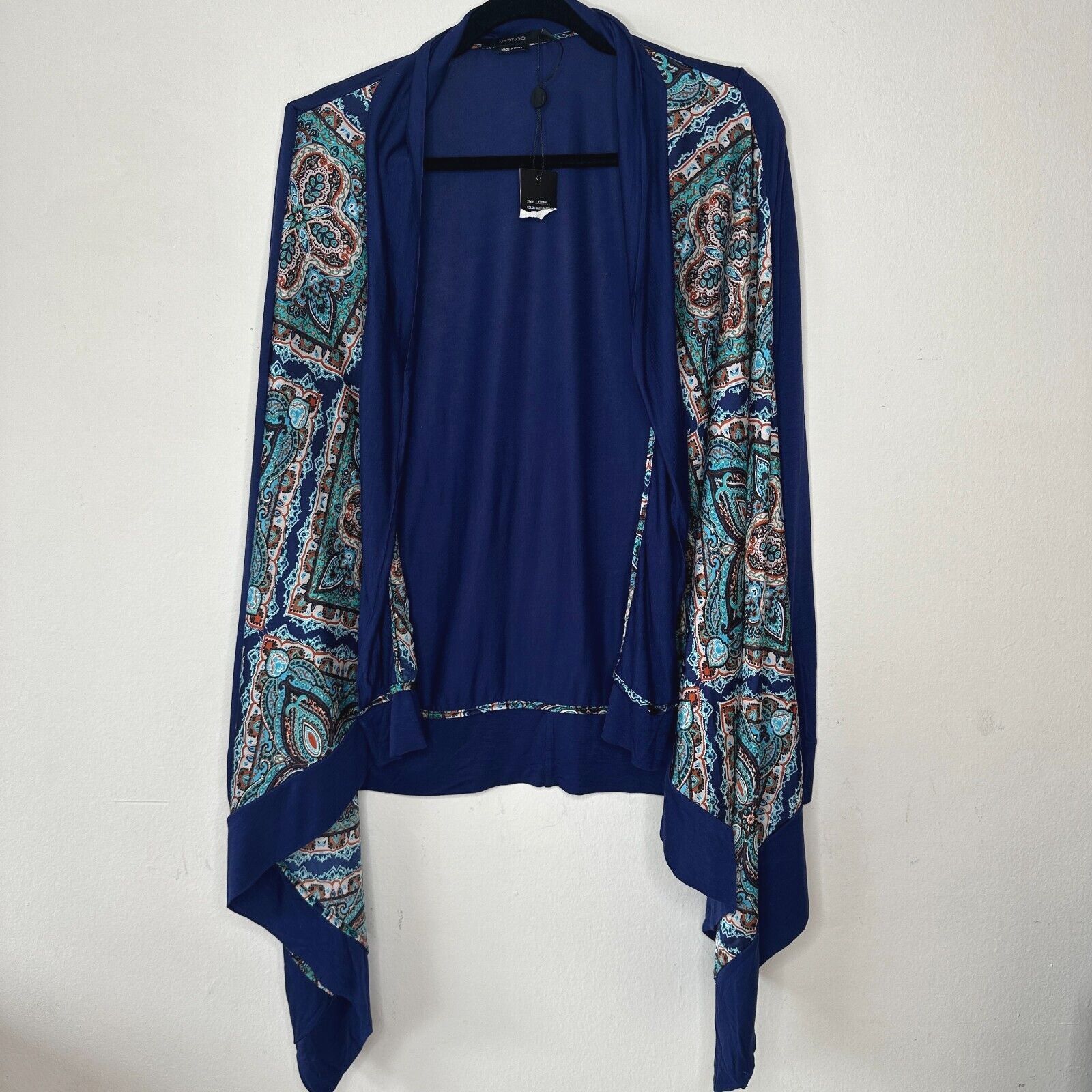 Other Vertigo Satin High Low Paisley Royal Blue Drape Cardigan S Size S / US 4 / IT 40 - 5 Thumbnail