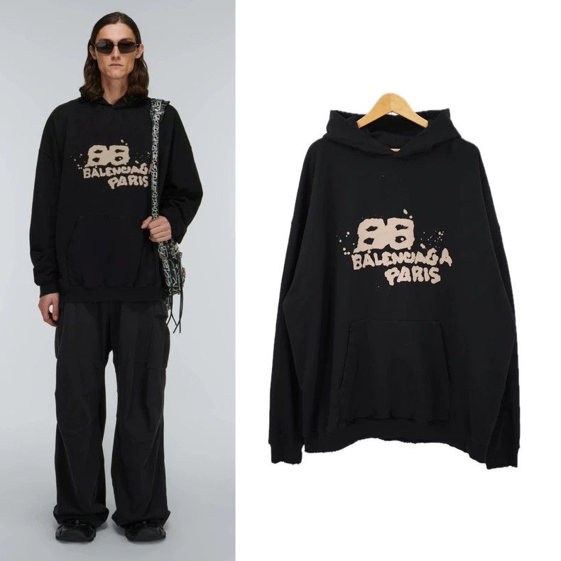 Balenciaga Balenciaga Black Splash Logo Hoodie Size US XS / EU 42 / 0 - 1 Thumbnail