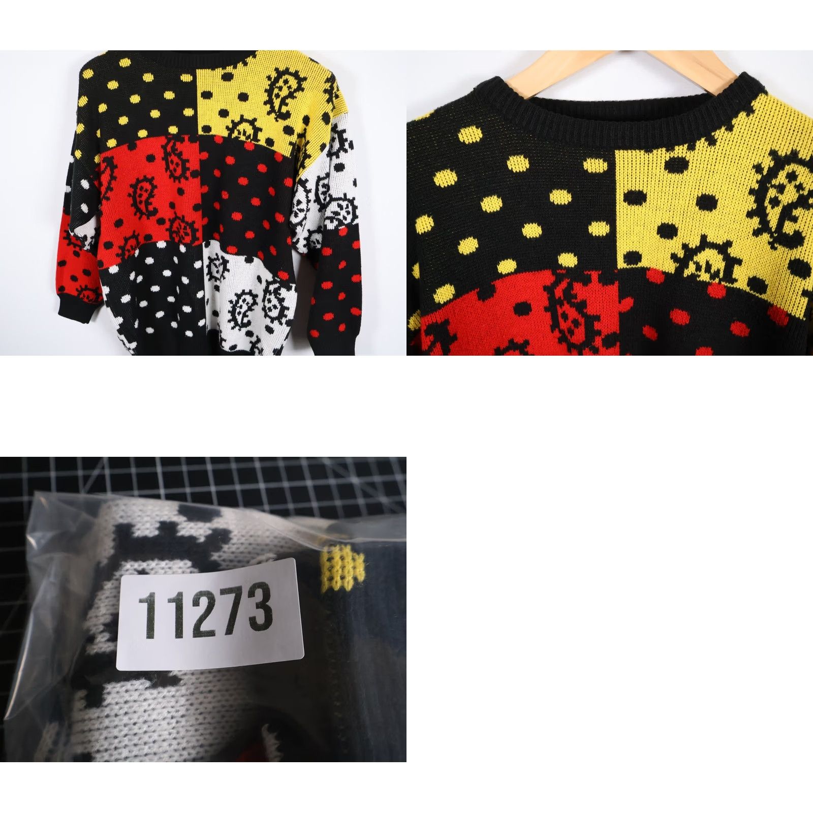 Vintage VINTAGE 90s Patchwork Pattern Sweater Women's M Black Red Yellow Paisley VTG Knit Pullover Crew Neck Long Sleeve Size M / US 6-8 / IT 42-44 - 8 Thumbnail