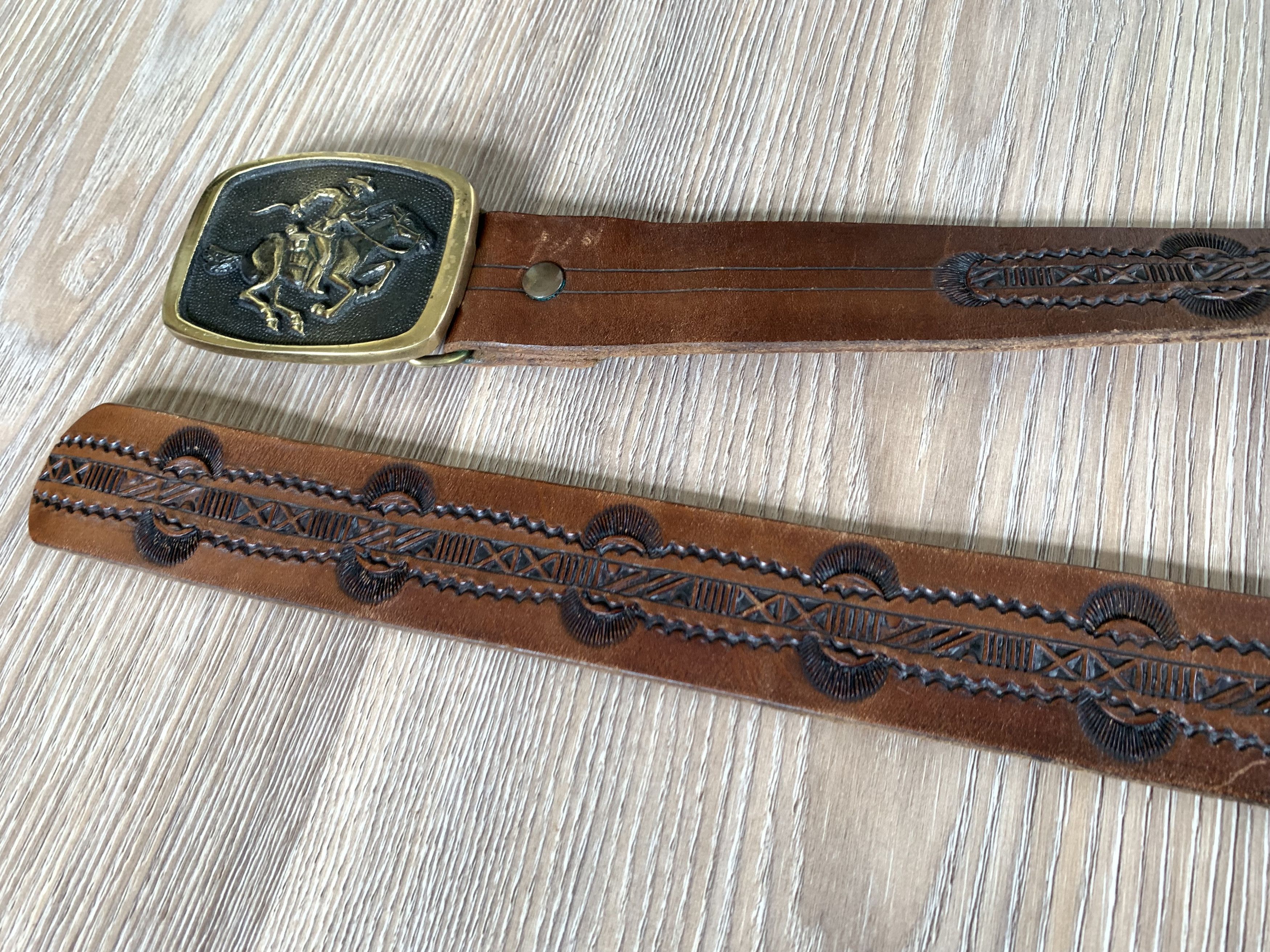Vintage BTS Retro Embossed Western Cowboy Leather Belt Size ONE SIZE - 4 Thumbnail