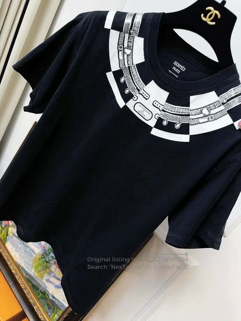 Hermes Hermes Black Collar Printed Pattern Short-Sleeve Size XS / US 0-2 / IT 36-38 - 3 Thumbnail