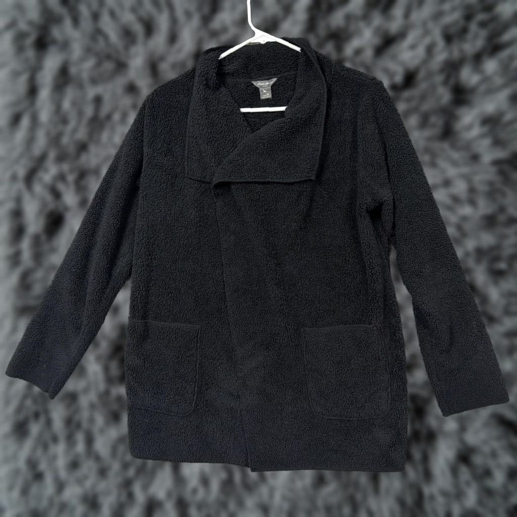 Eddie Bauer Eddie Bauer Lounge Coatigan Womens M Black Fleece Open Front Warm Cabincore Size M / US 6-8 / IT 42-44 - 1 Thumbnail