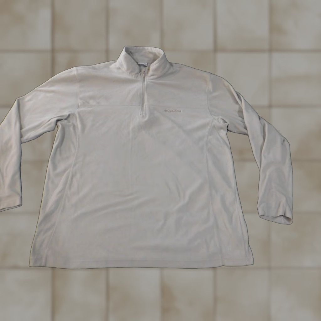 Vintage Columbia Sweatshirt Men XL Beige Knit Fleece Lightweight Outdoor Nature Walk Logo Zip Mock Neck Pullover Regular Style Pullover Size US XL / EU 56 / 4 - 1 Thumbnail