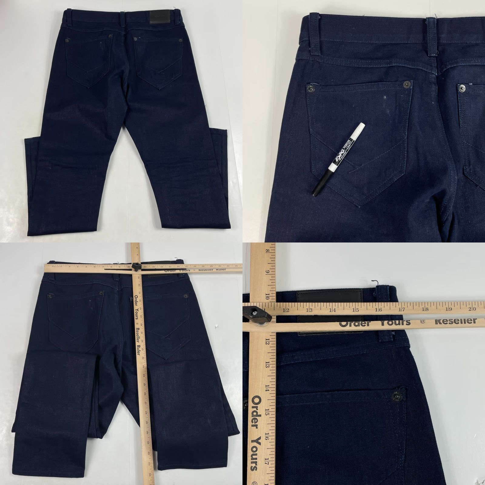 Denime Decibel Jeans Mens 34 x 33 Blue Tapered Leg Dark Wash Raw Denim Patches Biker Jeans Mens Regular Slim Story? Size US 34 / EU 50 - 8 Thumbnail