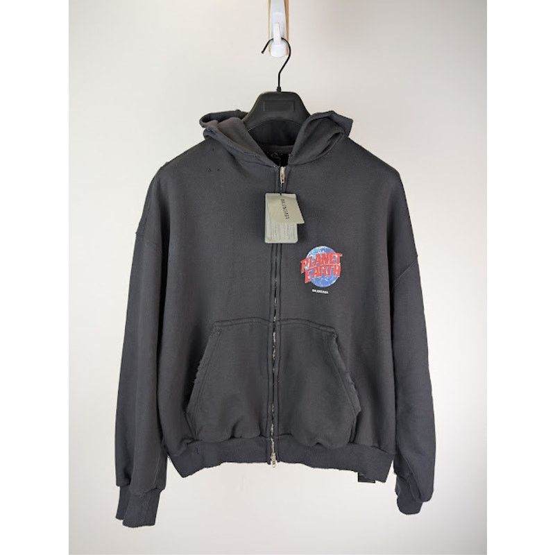 Balenciaga o1rshd1 Planet Earth Molleton Arch Zip-Up Hoodie in Black Size US M / EU 48-50 / 2 - 3 Thumbnail
