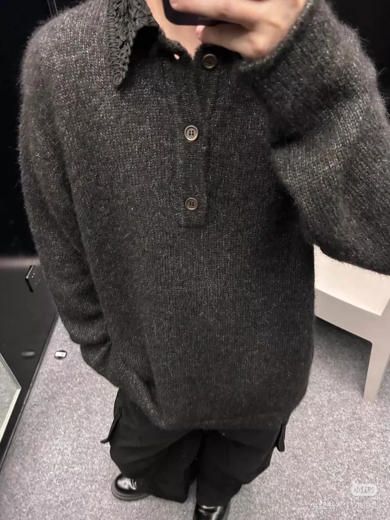 Our Legacy our legacy 24fw lace knitted neckline Black polo wool long Size US M / EU 48-50 / 2 - 7 Thumbnail