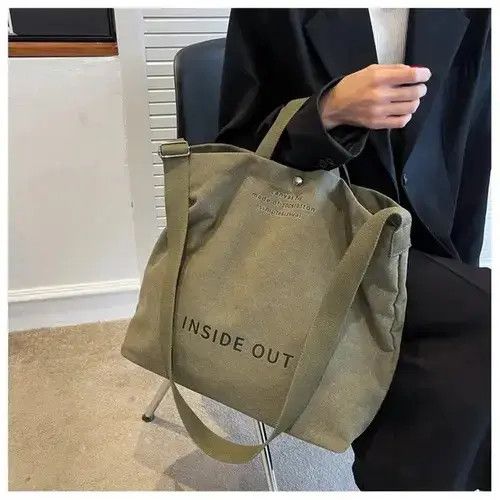 Tote Bag Vintage Canvas Shoulder Bag in Green, Men's
