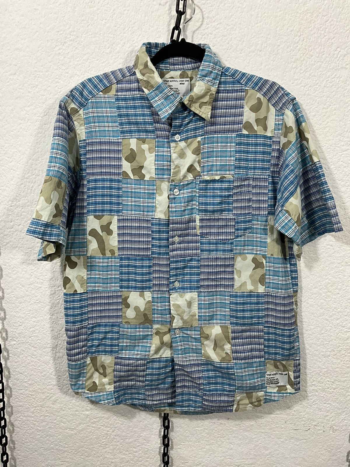 image of Stussy Button Up Shirt Blue Camo 00´s, Men's (Size Medium)