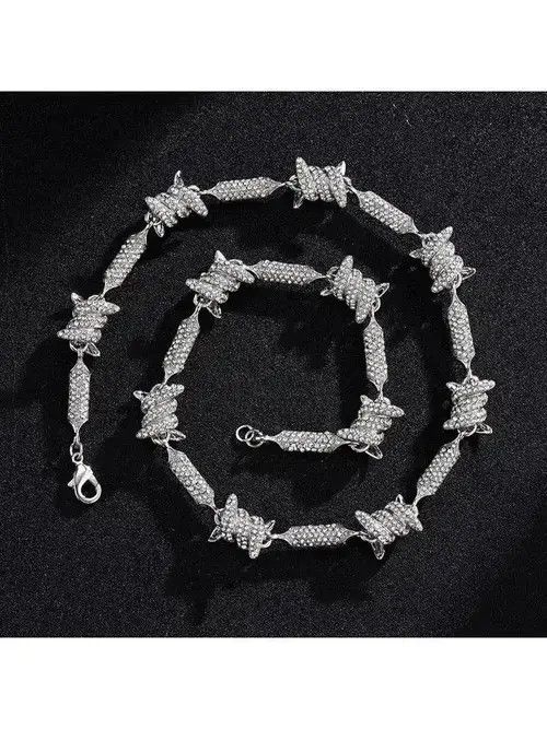 Jewelry Bling Crystal Barbed Wire Link Choker Necklace Size ONE SIZE - 3 Thumbnail