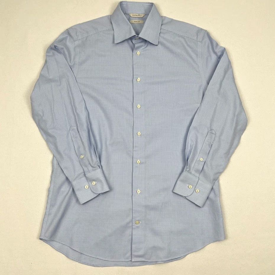 Suitsupply Suitsupply Traveller Shirt Mens 39 / 15.5 Slim White Blue Houndstooth Button Up Size US L / EU 52-54 / 3 - 3 Thumbnail