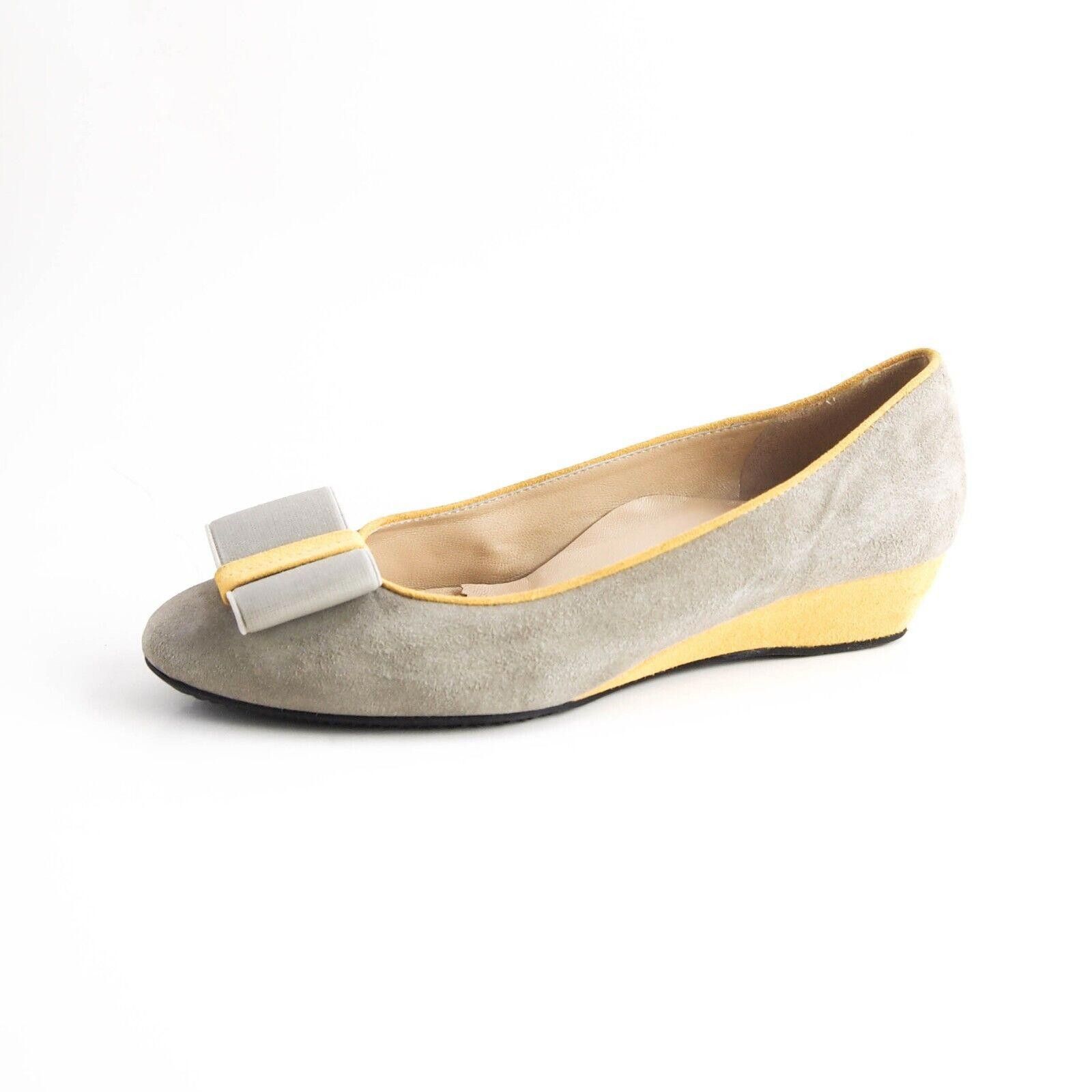 Designer Brunate Bow Loafers Low Wedge Gray Yellow Suede US 9 EU 39 Size US 9 / IT 39 - 2 Thumbnail