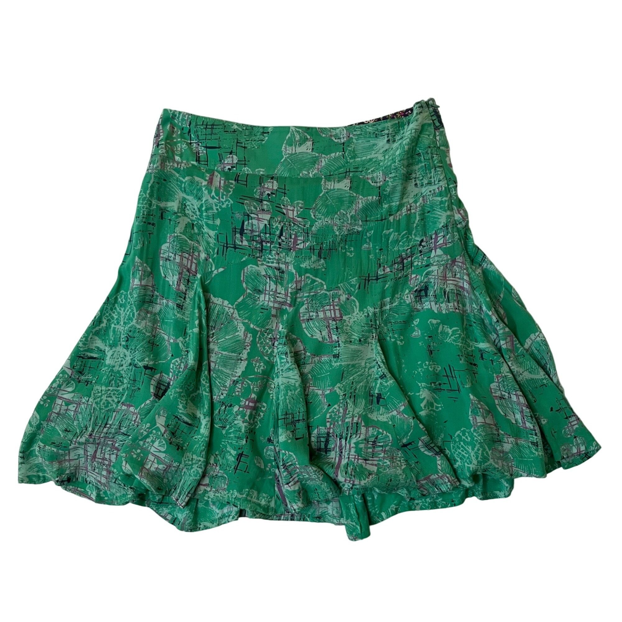 Other White Stuff 12 Godet Skirt Green Purple Floral Y2K Viscose F ...