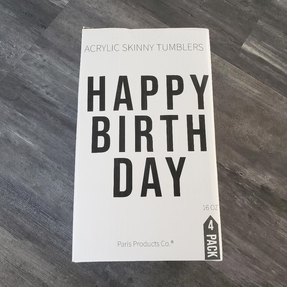 Designer Happy Birthday Acrylic Skinny 4PK Tumblers Size ONE SIZE - 1 Thumbnail