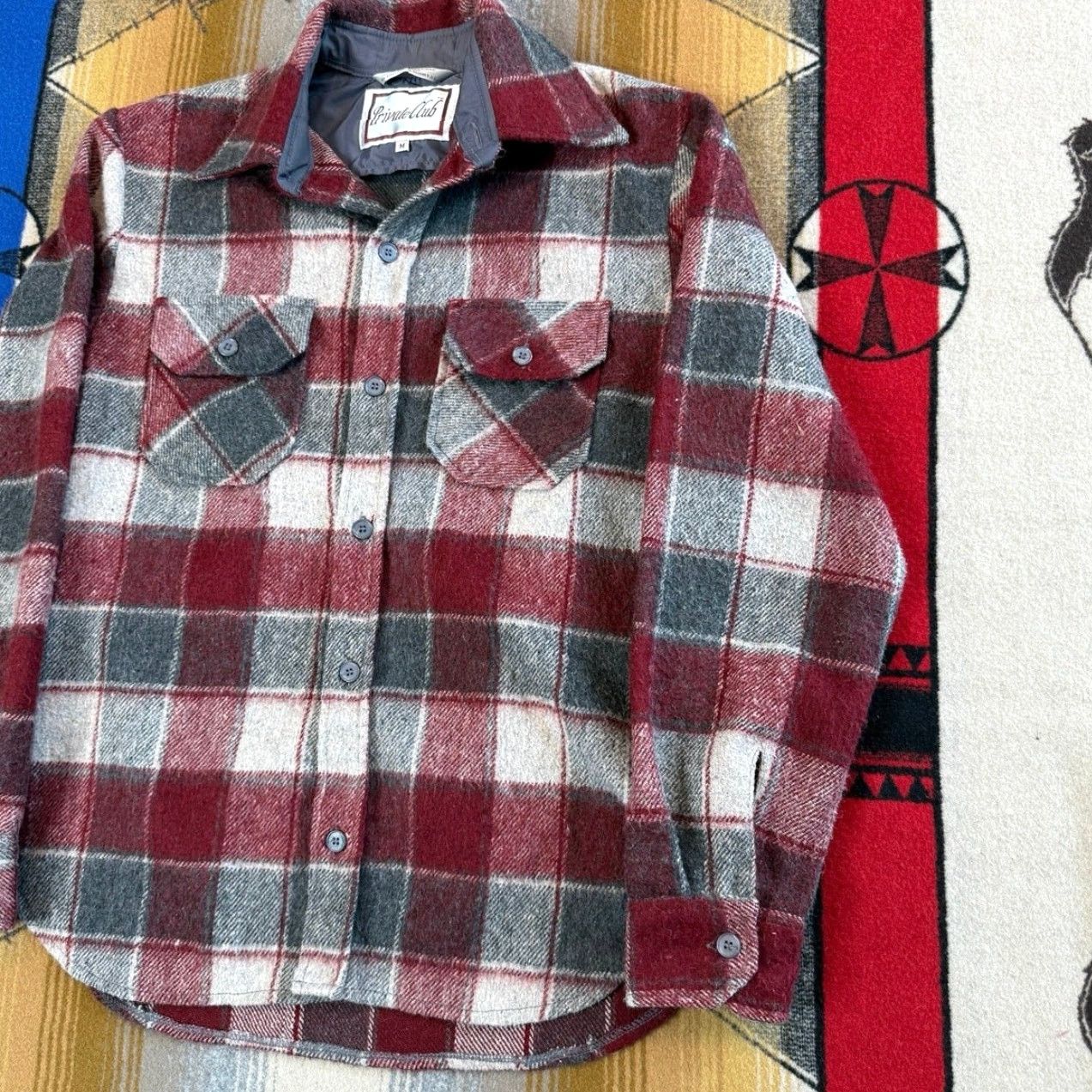 Vintage VINTAGE Private Club Flannel Shirt Jacket Shacket Plaid Wool 90s Red Long Sleeve Button-Up Collared Size M Men Regular" Size US M / EU 48-50 / 2 - 5 Thumbnail
