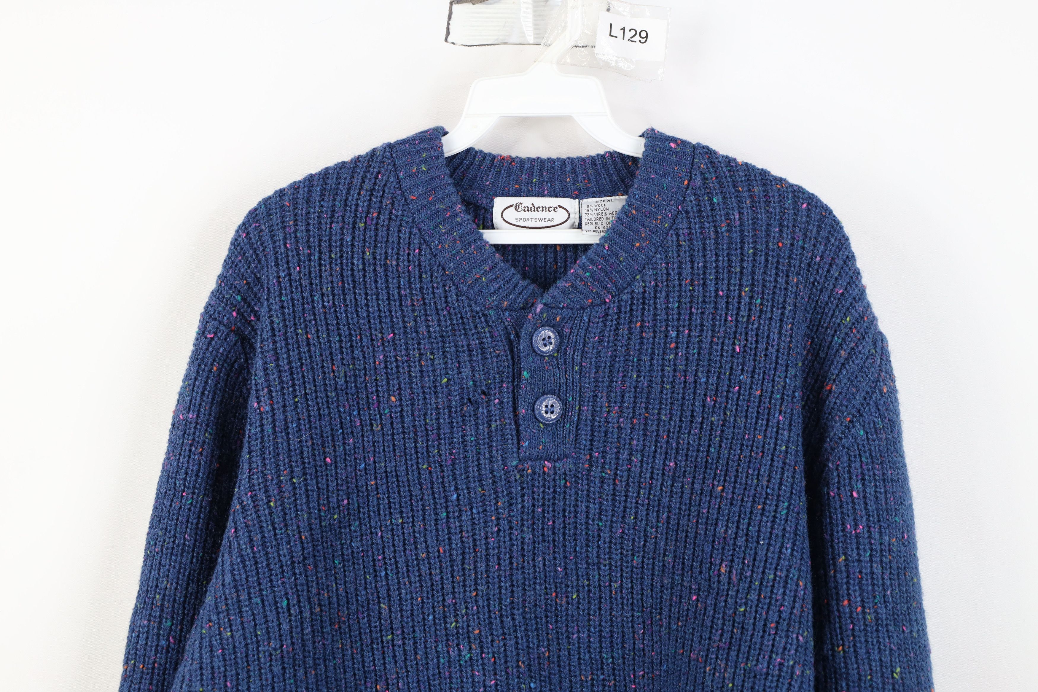 Vintage Vintage 90s Streetwear Wool Blend Ribbed Knit Henley Sweater Size US XL / EU 56 / 4 - 2 Thumbnail